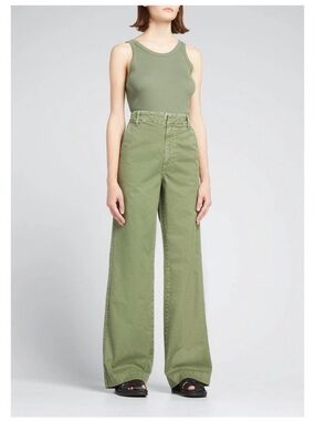 AMO Claudette Wide Leg Chino Pants Army Green Womens Size 26